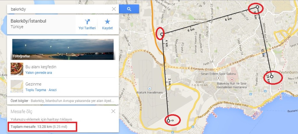 google maps kilometre hesaplama